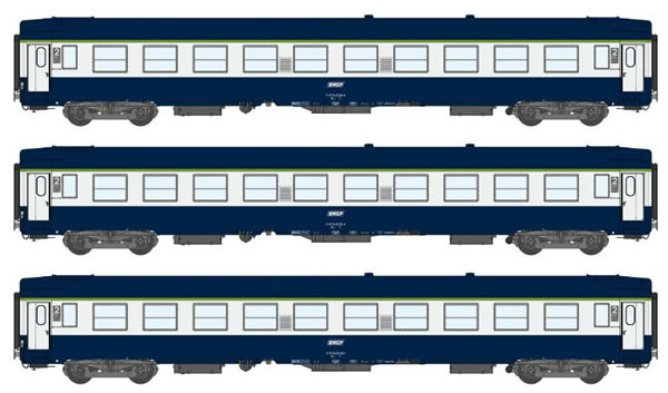 REE Modeles VB-176 - 3pc 2nd Class Passenger Coach Set UIC B9C9
